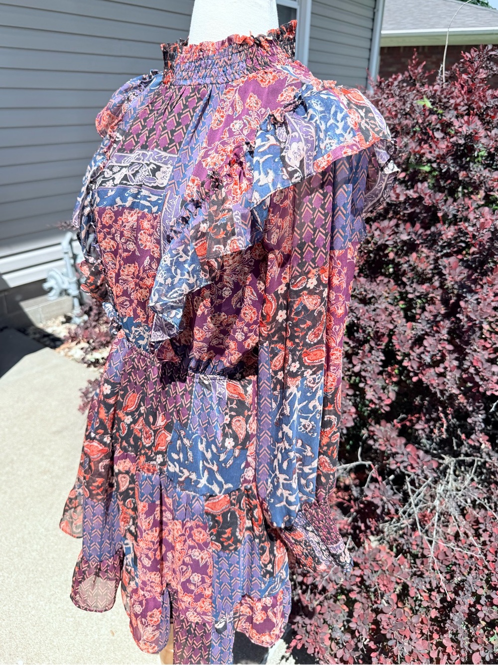 Smocked Neck Women's Mini Dress in Plum NWOT - Picture 4 of 6